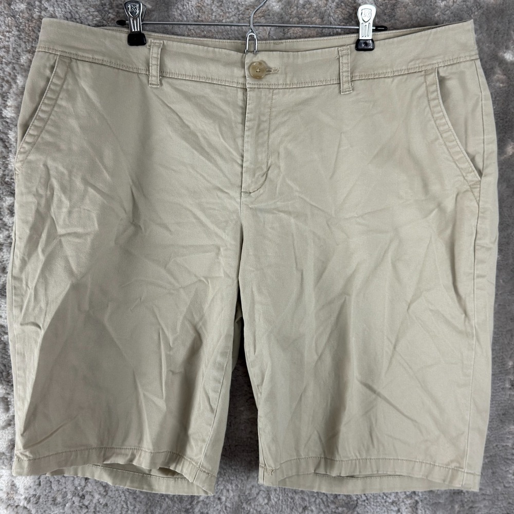 Liz Claiborne Size 16‎ Stretch Casual Minimalist Chino Shorts Beige Button Zip